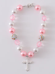 Pink cross Bubblegum Necklace