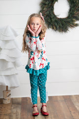 Teal Coquette Bow Dot Pant Set