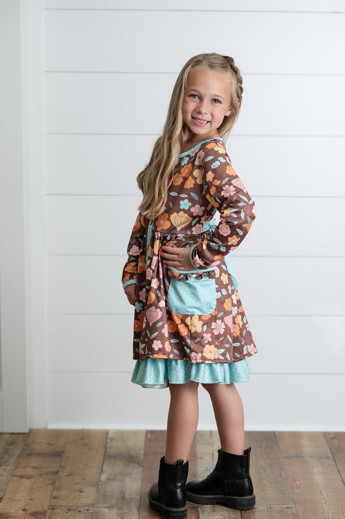 Brown Floral Pocket Tie Dress