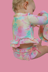 RAINBOW CLOUDS DREAM 2-PIECE RASH GUARD RUFFLE SWIM SUIT