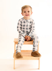SLATE GINGHAM | ZIP ROMPER