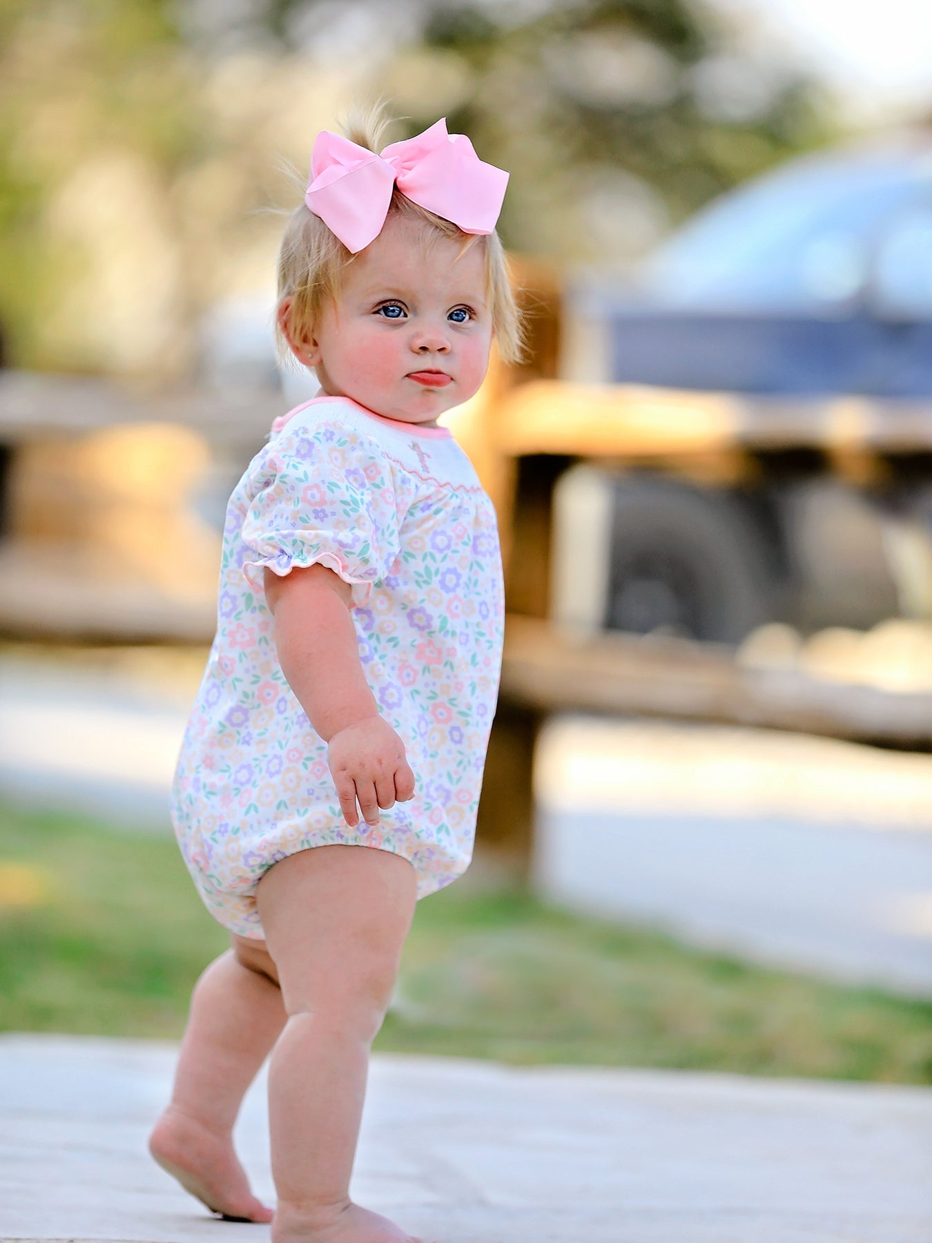 Spring Summer Cross Smocking Embroidery Colorful Romper