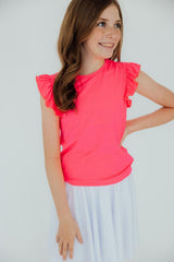 Neon Pink S/S Ruffle Tee