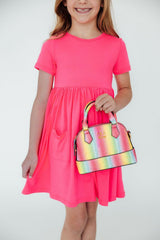 Neon Rainbow Glitter Girl's Crossbody Purse