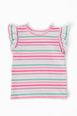 Pastel Stripes S/S Ruffle Tee