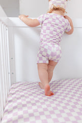 PERIWINKLE CHECKERS DREAM CRIB SHEET