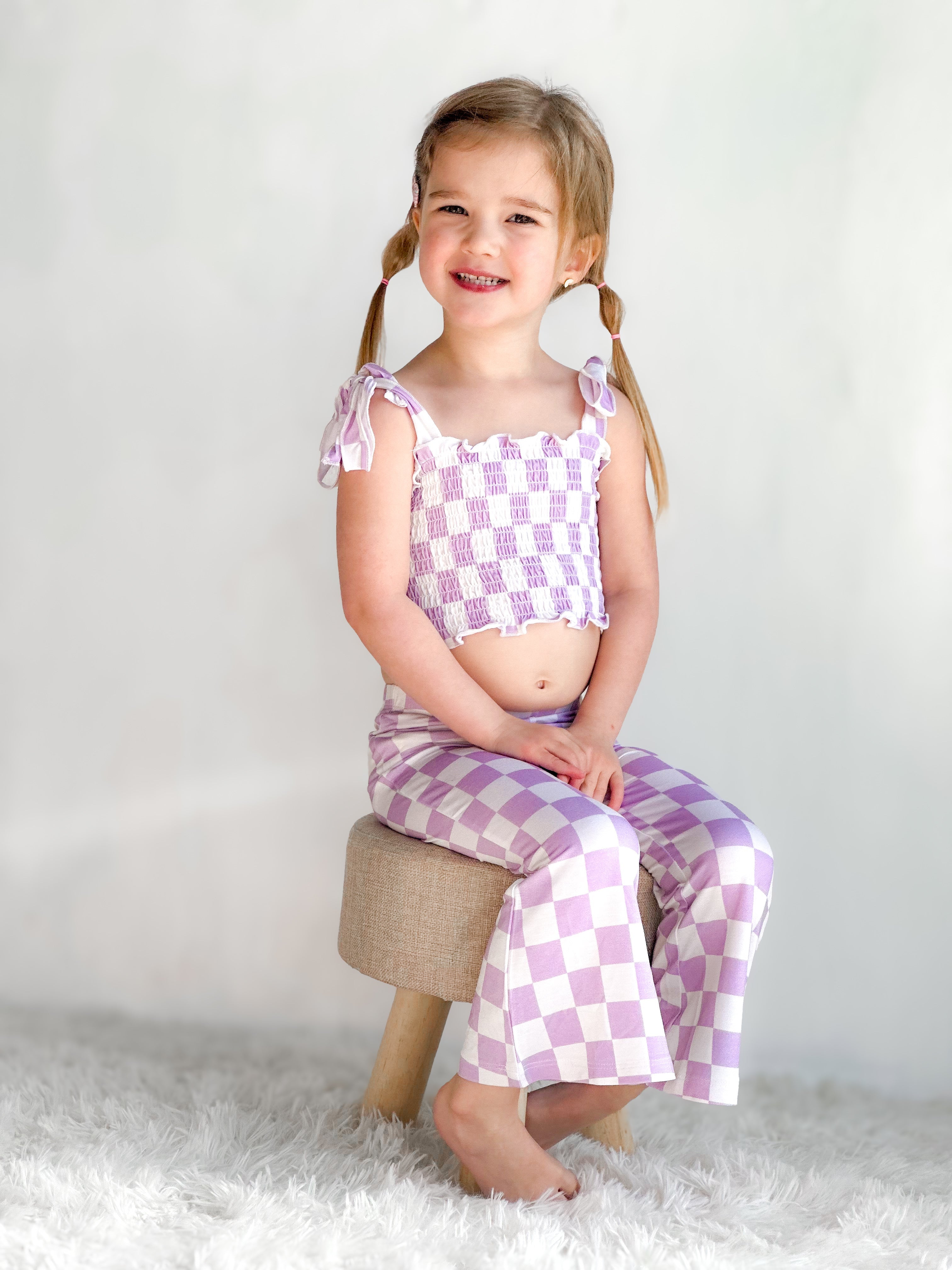 PERIWINKLE CHECKERS DREAM SMOCKED FLARE SET