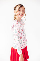 Pink Christmas L/S Ruffle Tee