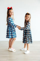 Plaid Apples L/S Pocket Twirl Dress