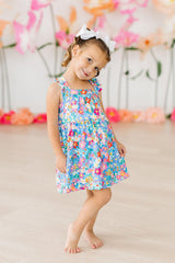 Preppy Floral Ruffle Cross Back Dress