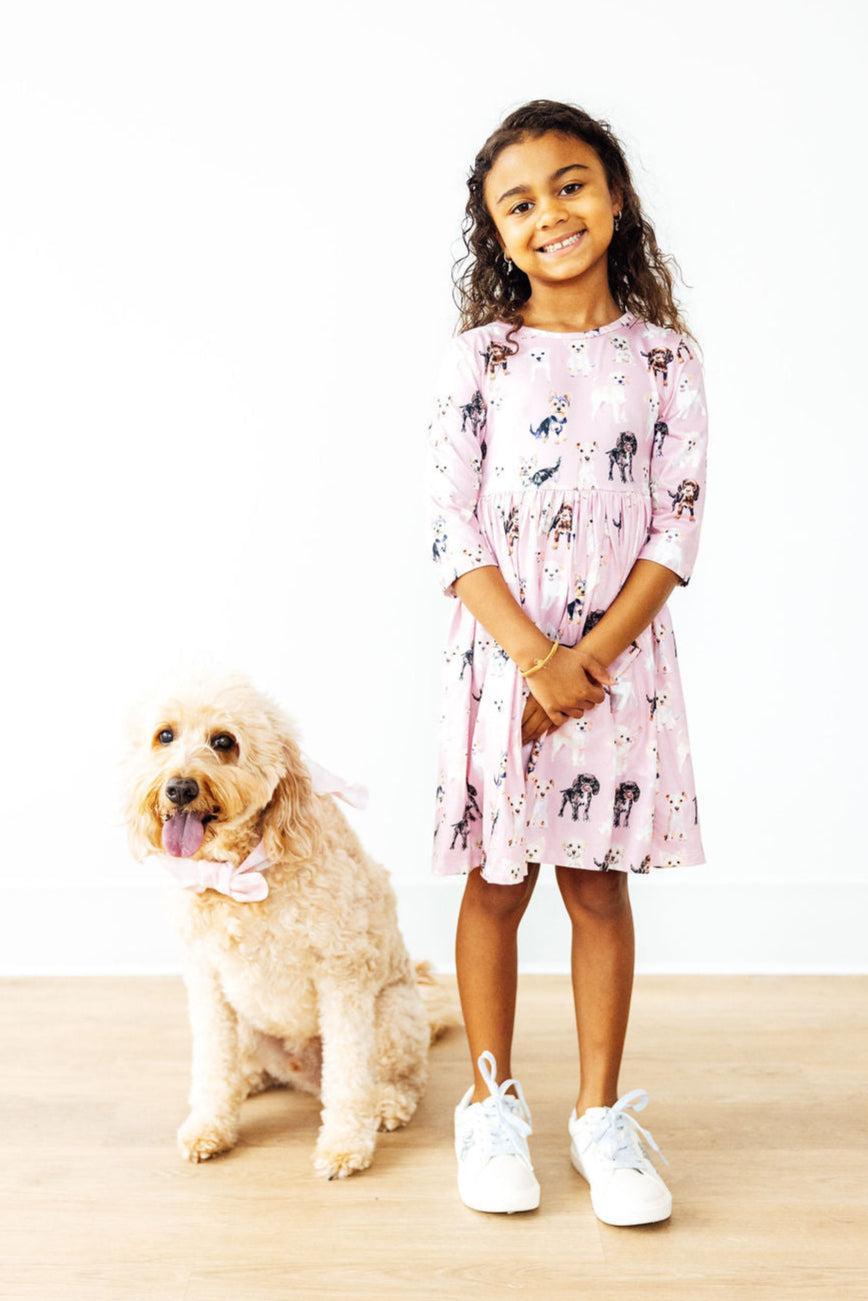 Puppy Kisses 3/4 Sleeve Pocket Twirl Dress