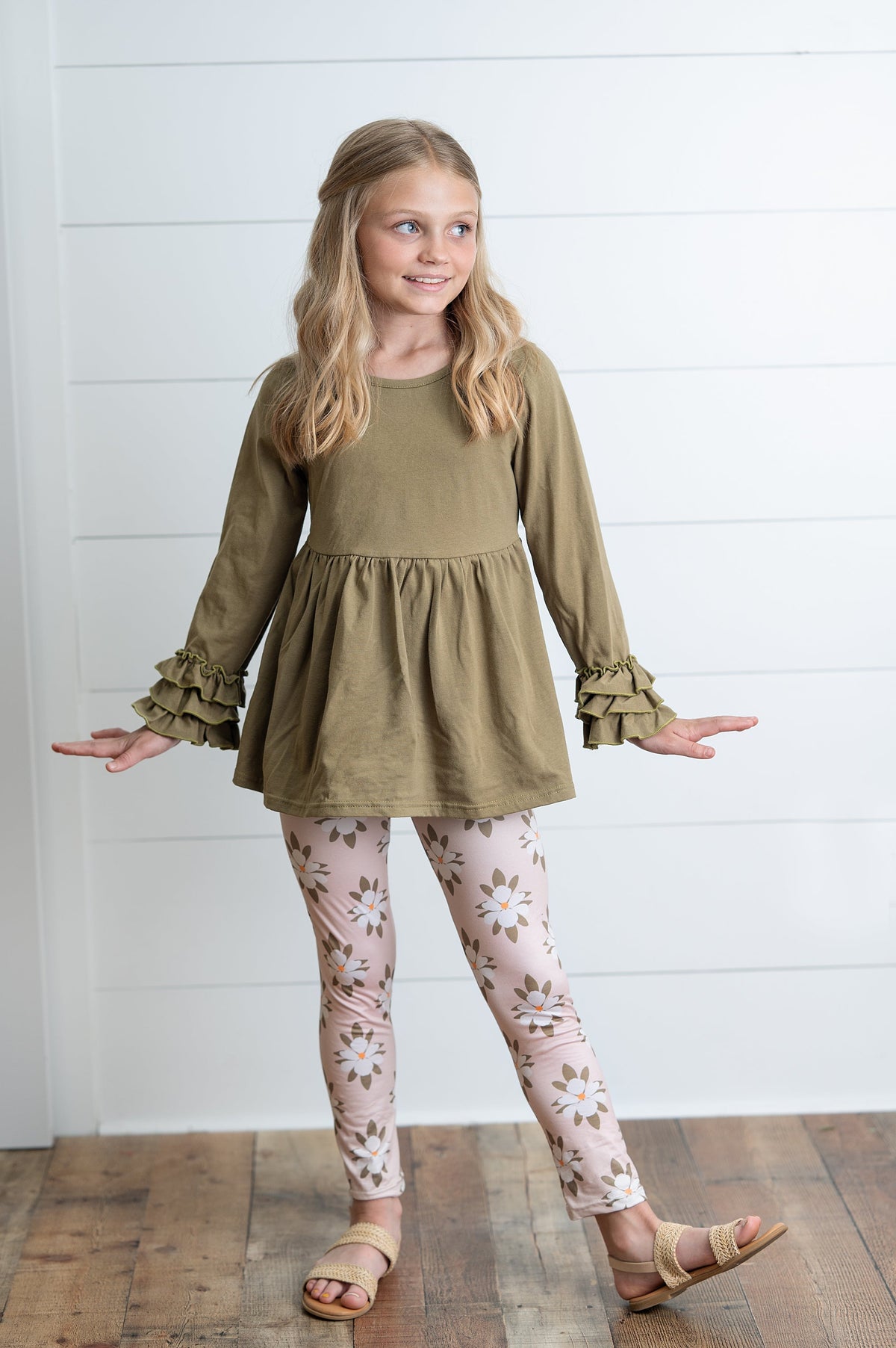 Sage Green 3 Ruffles Shirt Set