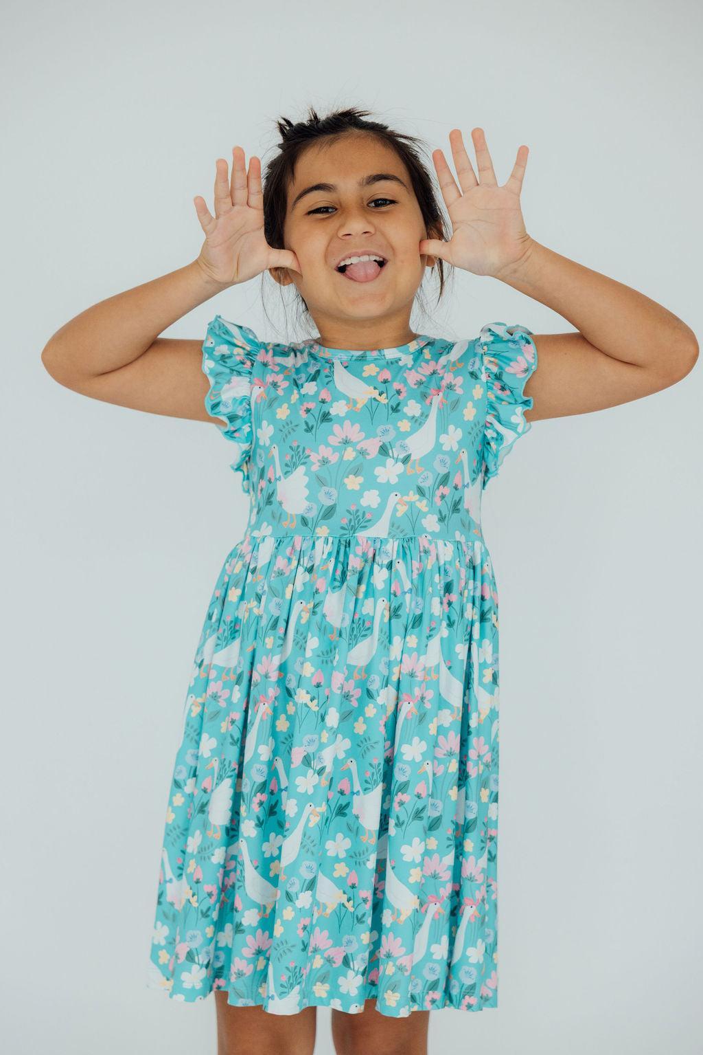 Silly Goose Flutter Sleeve Twirl Dress