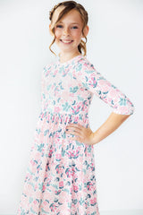 Softly Blooming 3/4 Sleeve Pocket Twirl Dress