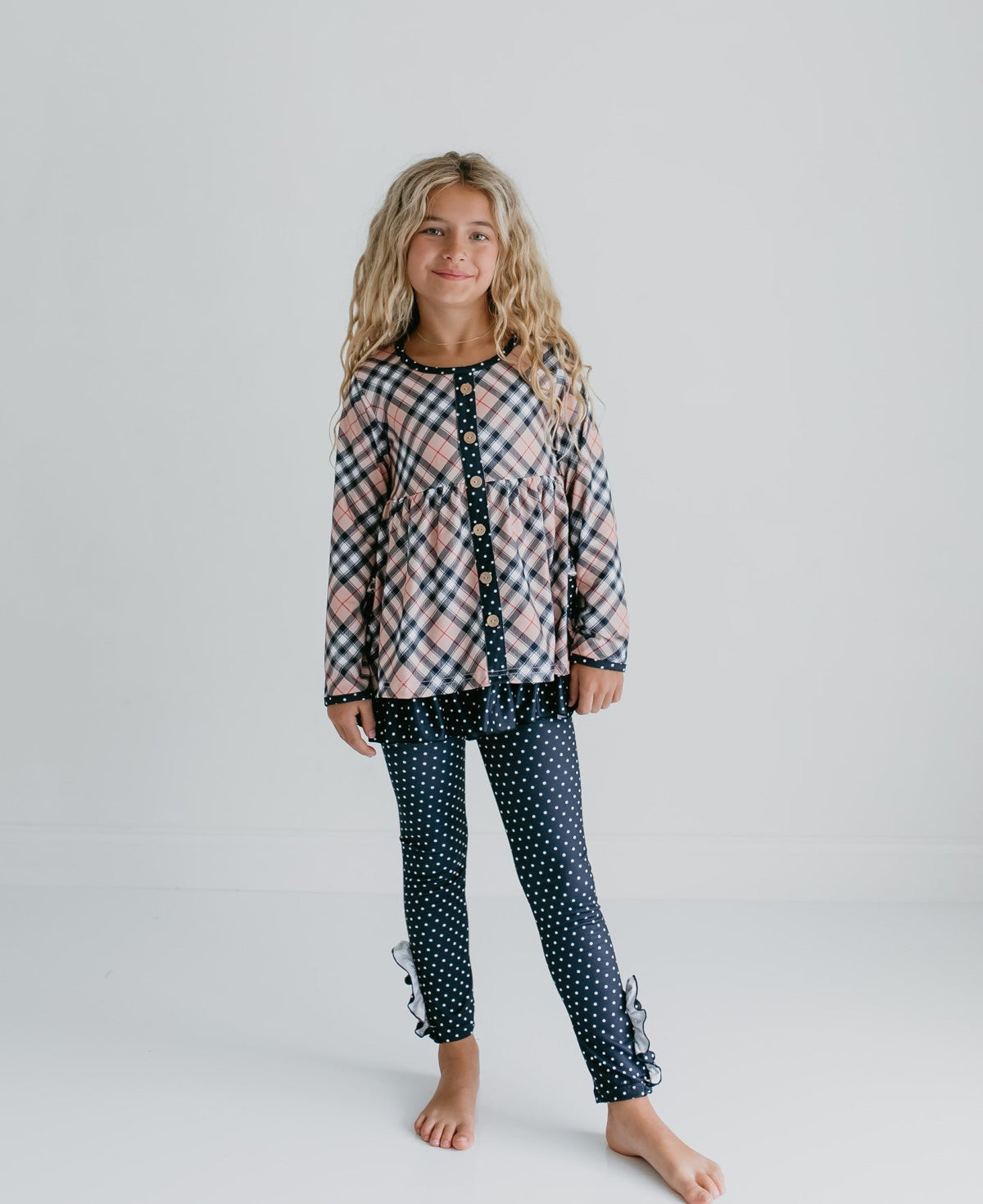 Tan Plaid Button Set