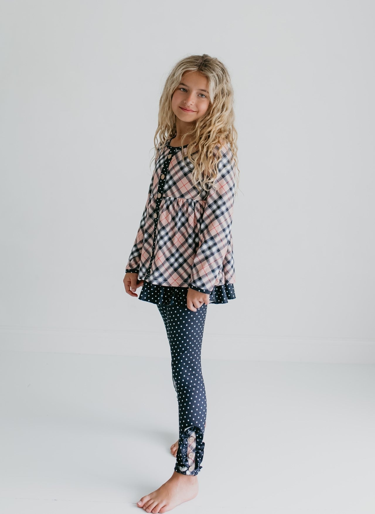 Tan Plaid Button Set