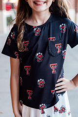 Texas Tech Black Raider Red Ruffle Pocket Tee