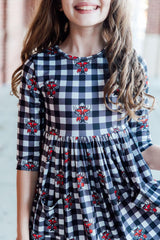 Texas Tech Plaid Raider Red 3/4 Sleeve Pocket Twirl Dress