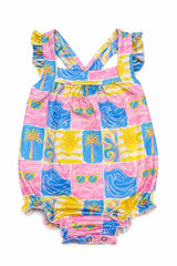 Tropical Summer Ruffle Cross Back Romper