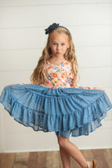 Tulle Teal Floral Dress