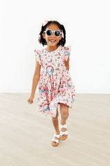 Rainbow Purr-fection Flutter Sleeve Twirl Dress